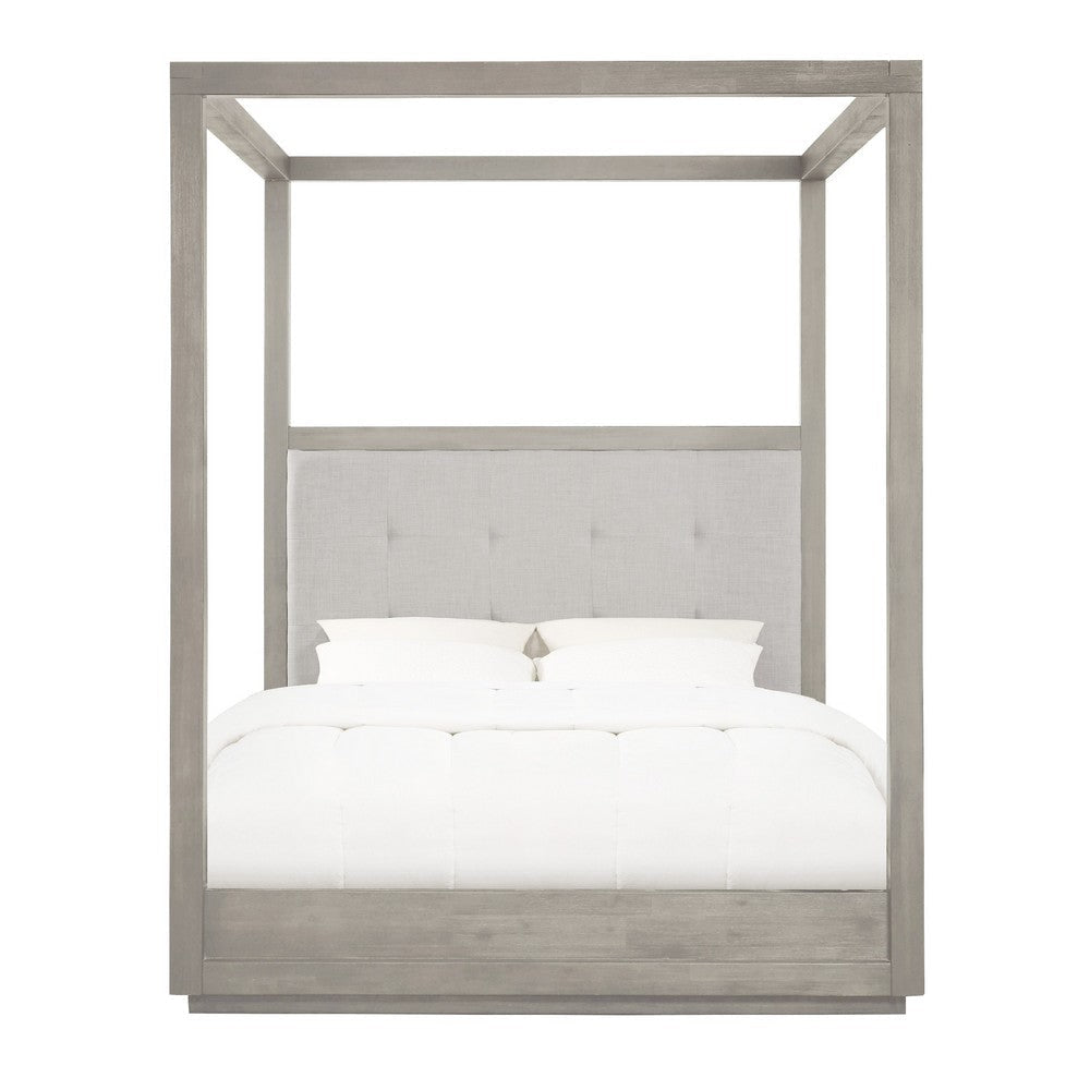 Kim Upholstered Solid Acacia Wood Platform Canopy Queen Bed Heather Gray BM273389