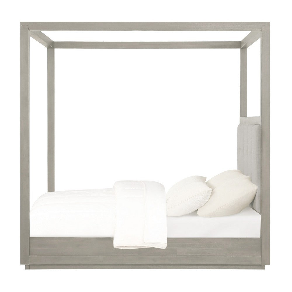 Kim Upholstered Solid Acacia Wood Platform Canopy Queen Bed Heather Gray BM273389