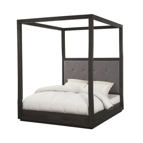 Jose Acacia Wood Tufted Platform King Canopy Bed, Dark Heather Gray