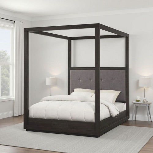 Jose Acacia Wood Tufted Platform Full Canopy Bed, Dark Heather Gray