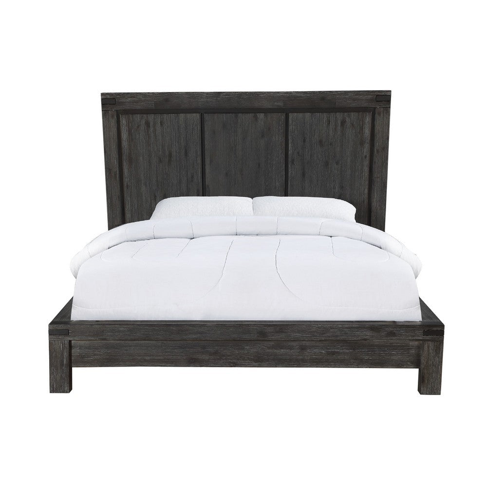Pim Solid Wood Platform Queen Bed Plank Panel Headboard Brushed Gray BM273403