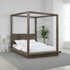 Nels Pine Wood Platform Full Canopy Bed, Plinth Base, Distressed Brown