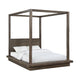 Nels Pine Wood Platform Full Canopy Bed, Plinth Base, Distressed Brown