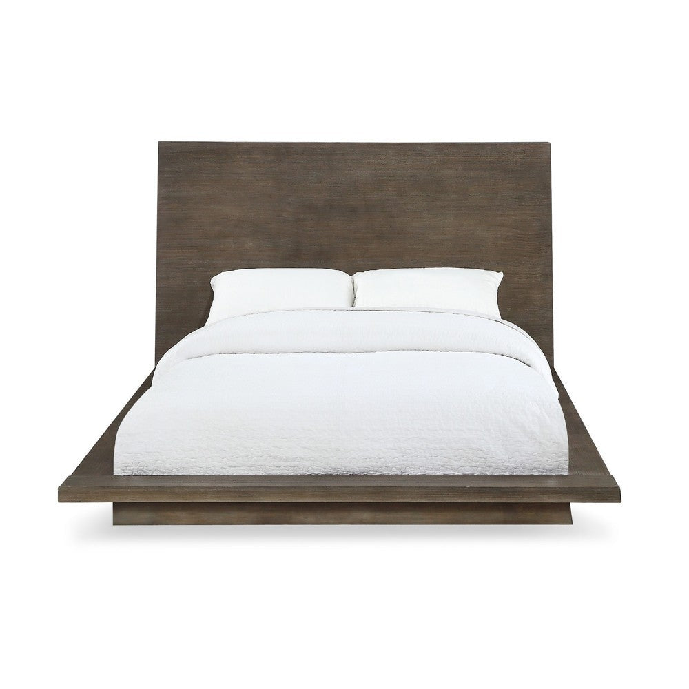 Nels Pine Wood Platform Full Bed Plinth Base Distressed Brown