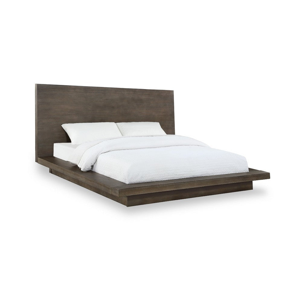 Nels Pine Wood Platform California King Bed, Distressed Brown