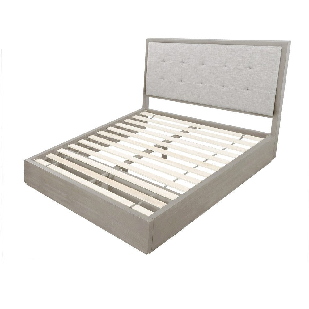 Kim Upholstered Solid Wood Platform California King Bed with Storage Gray BM273420
