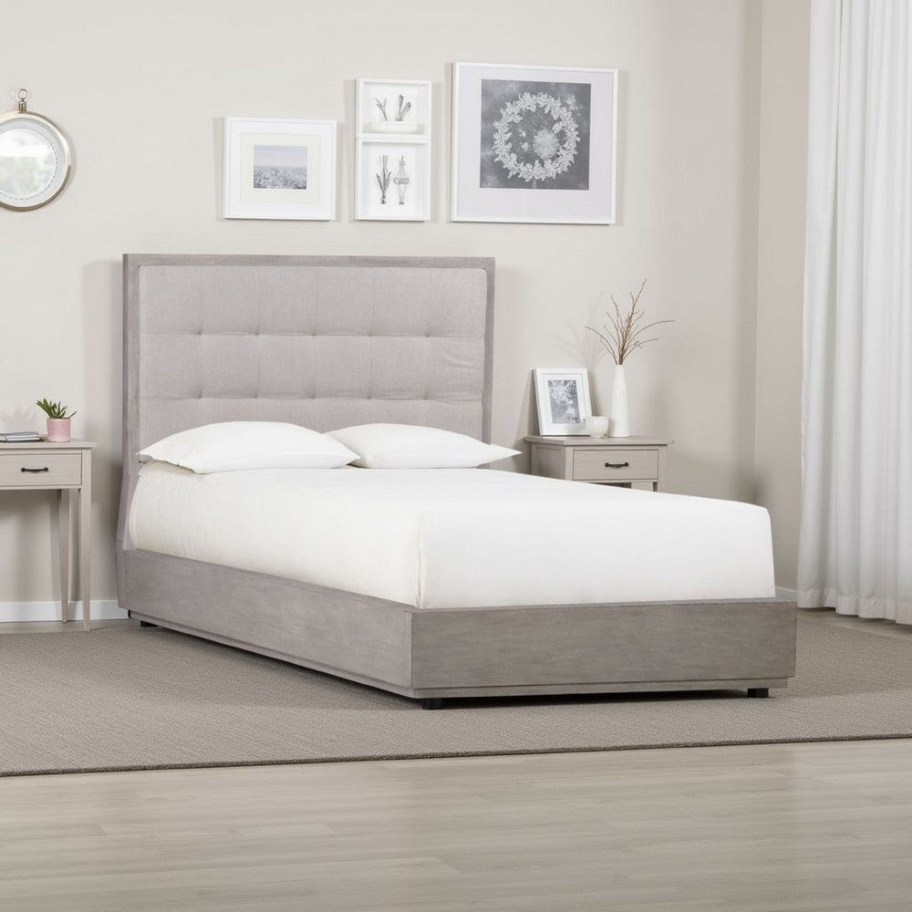 Kim Upholstered Solid Wood Platform California King Bed with Storage, Gray