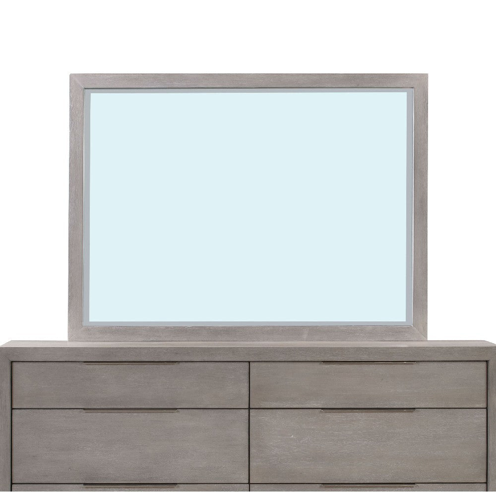 48 Inch Kim Solid Acacia Wood Dresser Mirror Mitered Edge Heather Gray BM273422