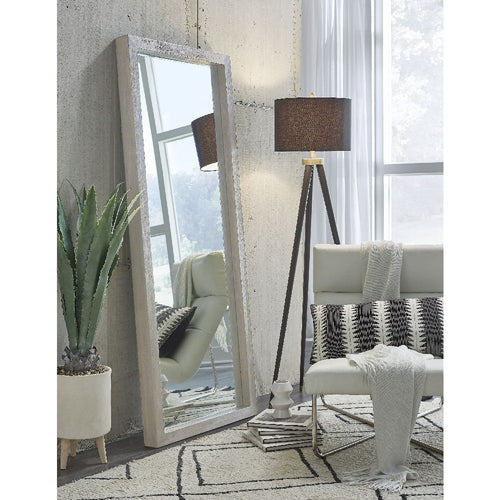 72 Inch Kim Modern Solid Acacia Wood Body Floor Mirror, Heather Gray