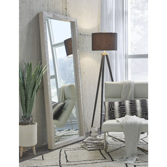 72 Inch Kim Modern Solid Acacia Wood Body Floor Mirror, Heather Gray