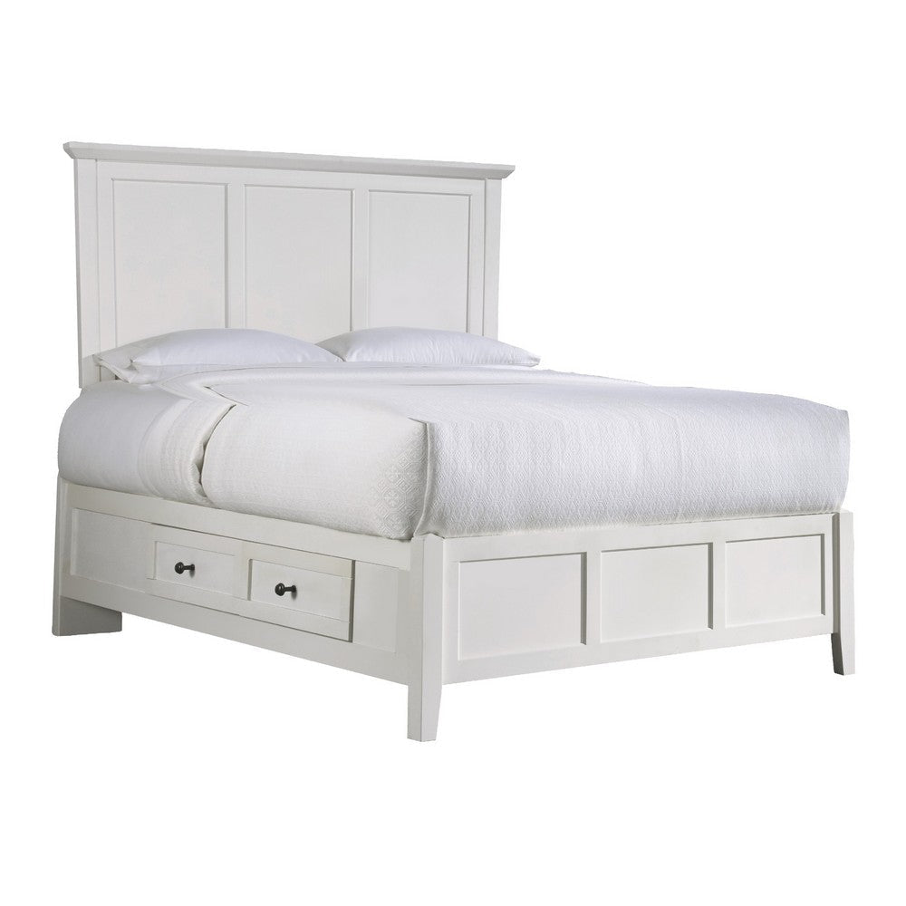 Neo Solid Mahogany Wood Panel Queen Bed Storage Beveled Trim Top White BM273425