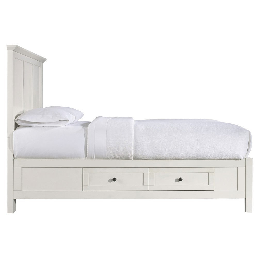 Neo Solid Mahogany Wood Panel Queen Bed Storage Beveled Trim Top White BM273425