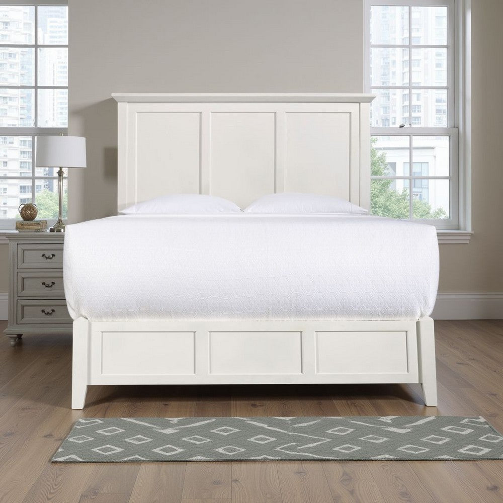 Neo Solid Mahogany Wood Panel Queen Bed, Storage, Beveled Trim Top, White