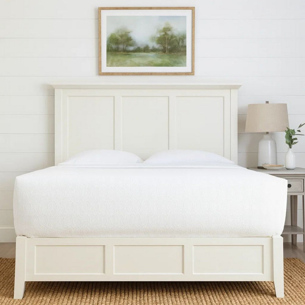 Neo Solid Mahogany Wood Panel Queen Bed, Storage, Beveled Trim Top, White