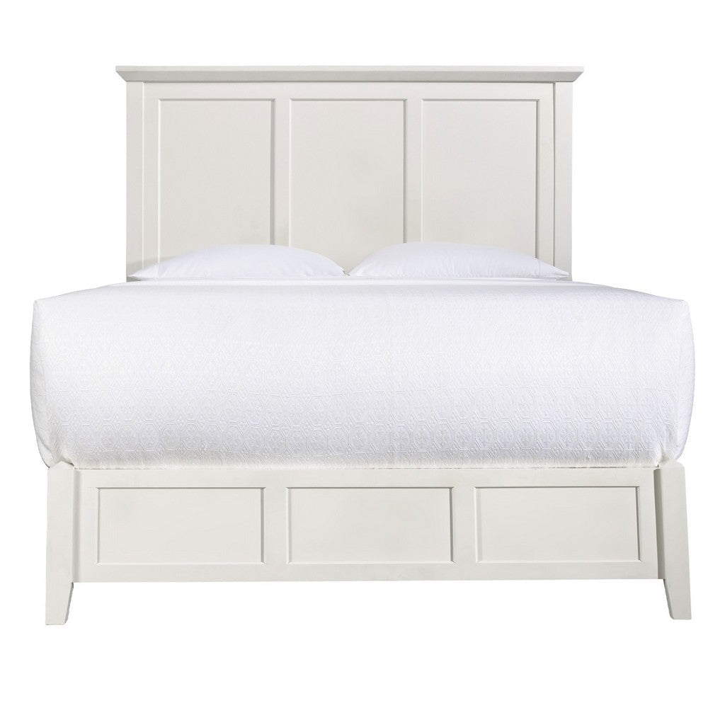 Neo Solid Mahogany Wood Panel Queen Bed, Storage, Beveled Trim Top, White