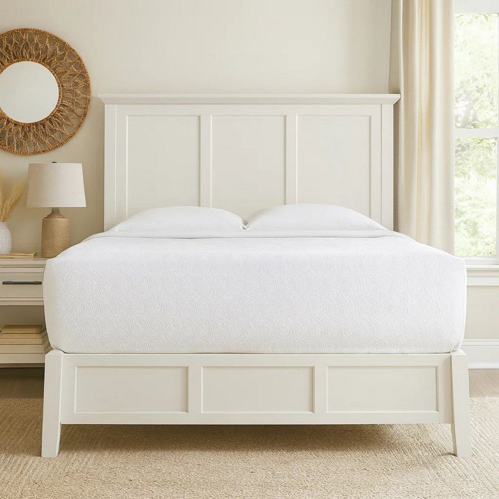 Neo Solid Mahogany Wood Low Profile Queen Bed, Beveled Trim Top, White