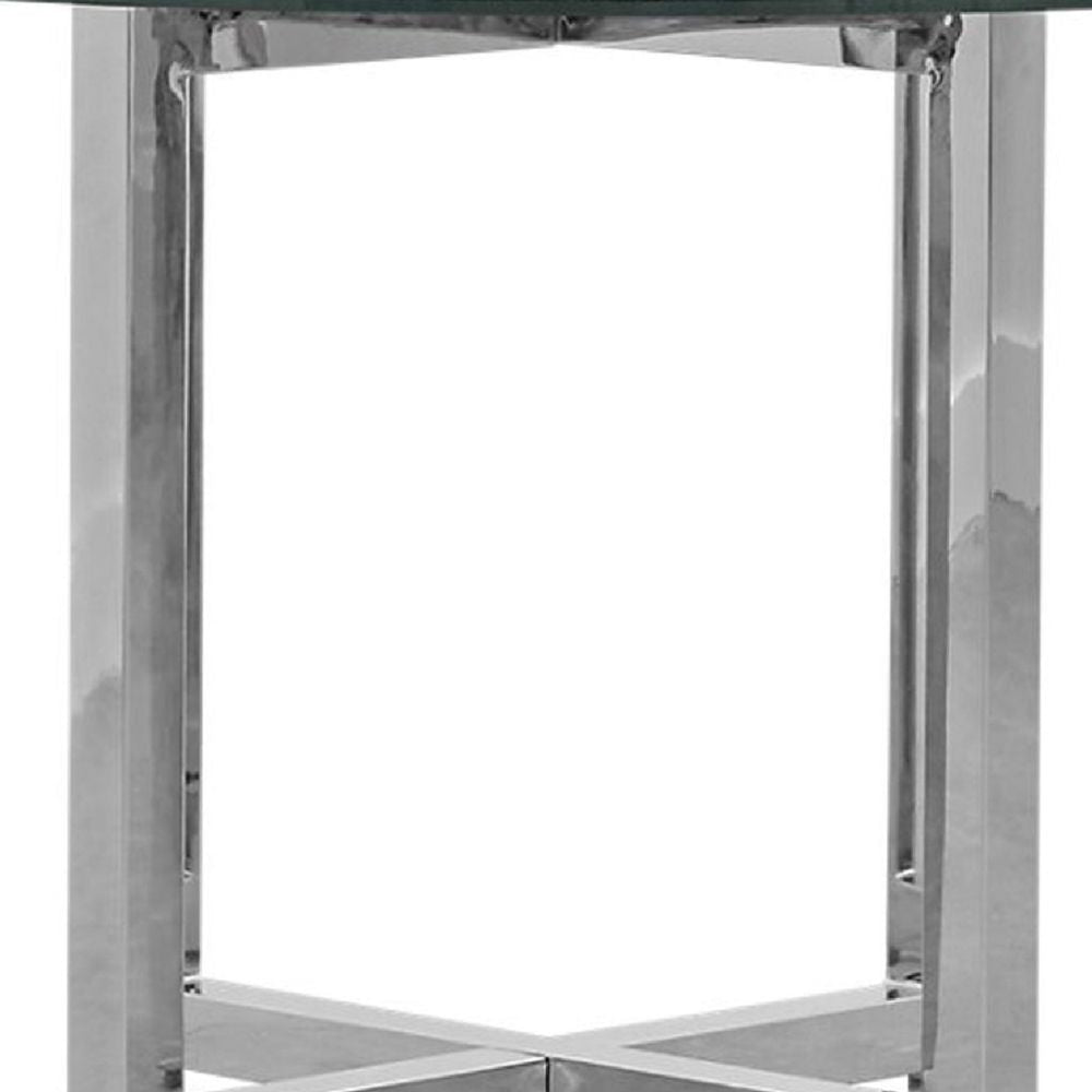 Eun 48 Inch Round Dining Table with Clear Glass Top Cross Base Chrome