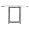 Eun 48 Inch Round Dining Table with Clear Glass Top, Cross Base, Chrome