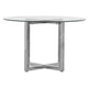 Eun 48 Inch Round Dining Table with Clear Glass Top, Cross Base, Chrome