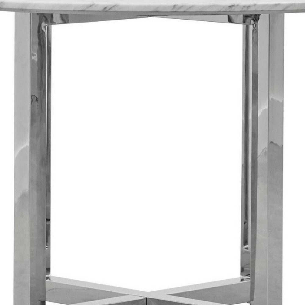 Eun 48 Inch Round Dining Table with Marble Top Cross Base Chrome