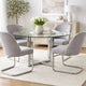 Eun 48 Inch Round Dining Table with Marble Top, Cross Base, Chrome