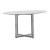 Eun 48 Inch Round Dining Table with Marble Top, Cross Base, Chrome