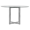 Eun 48 Inch Round Counter Table with Clear Glass Top, Cross Base, Chrome