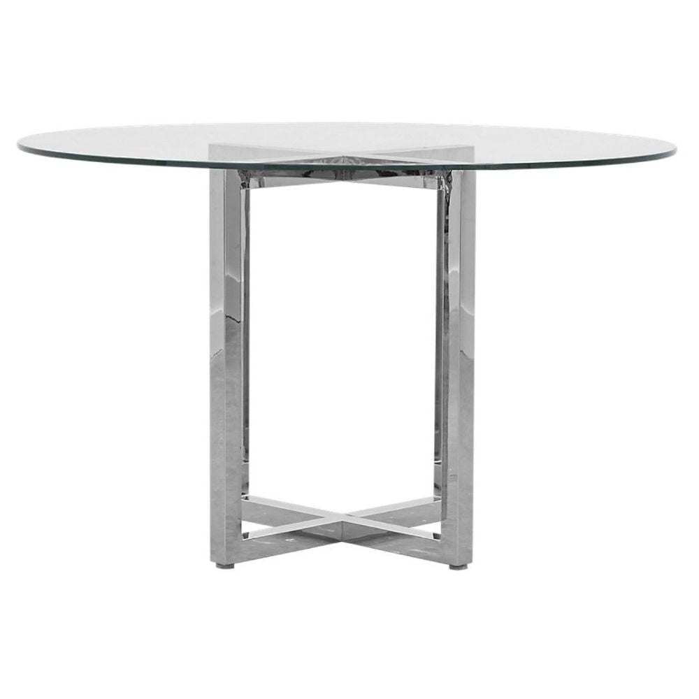 Eun 48 Inch Round Counter Table with Clear Glass Top, Cross Base, Chrome