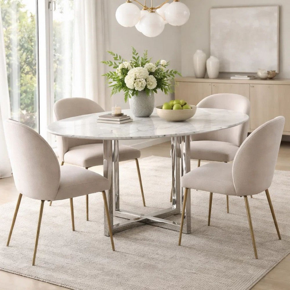 Eun 48 Inch Round Counter Table with Clear Glass Top, Cross Base, Chrome