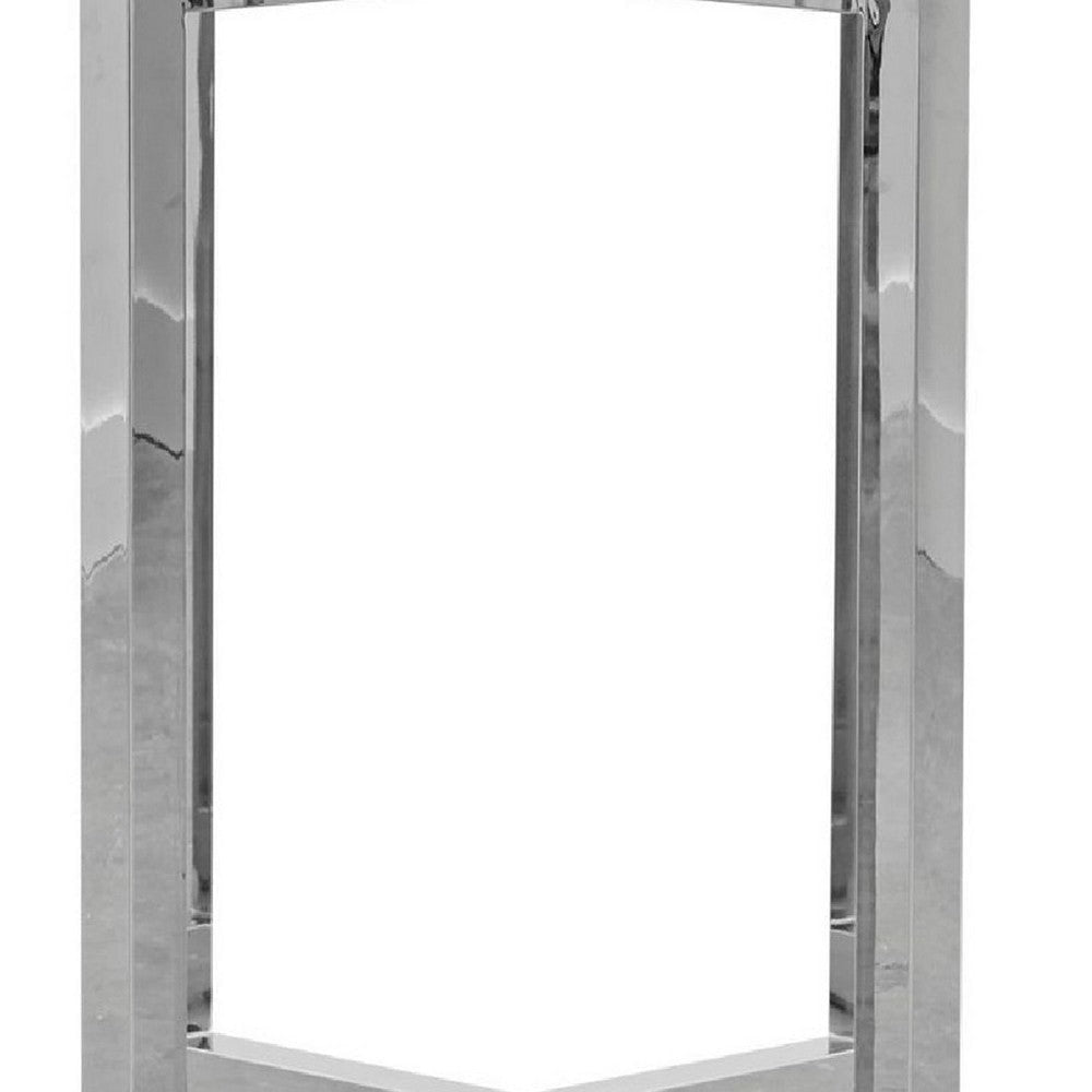 Eun 48 Inch Round Counter Table with Marble Top Cross Base Chrome