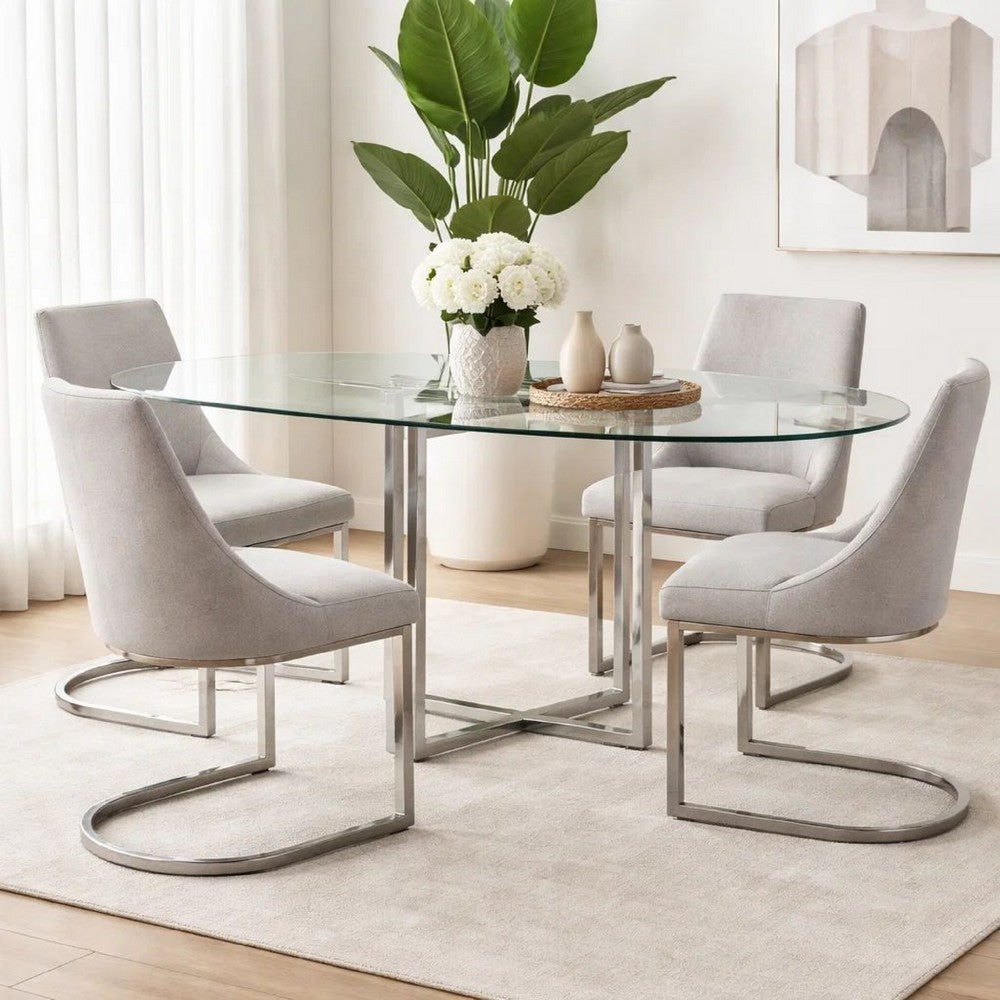 Eun 48 Inch Round Counter Table with Marble Top, Cross Base, Chrome