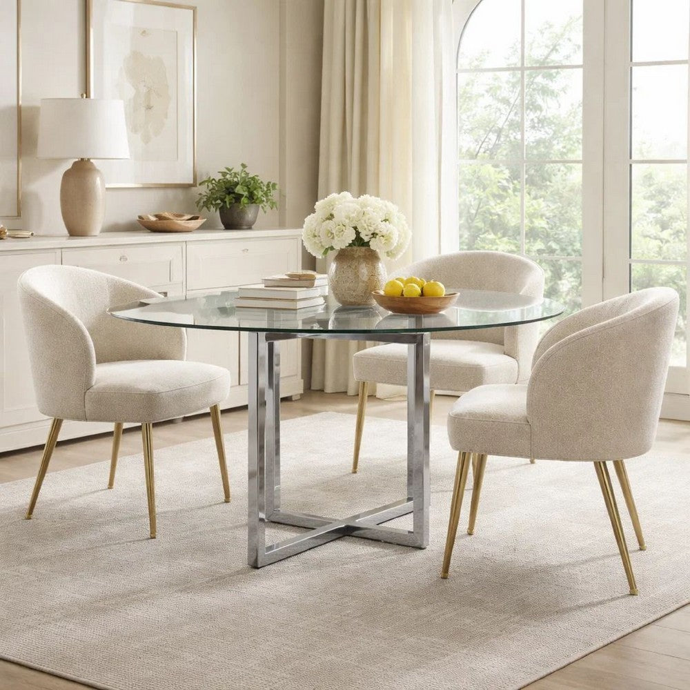 Eun 48 Inch Round Counter Table with Marble Top, Cross Base, Chrome