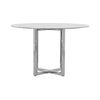 Eun 54 Inch Round Counter Table with Marble Top, Cross Base, Chrome