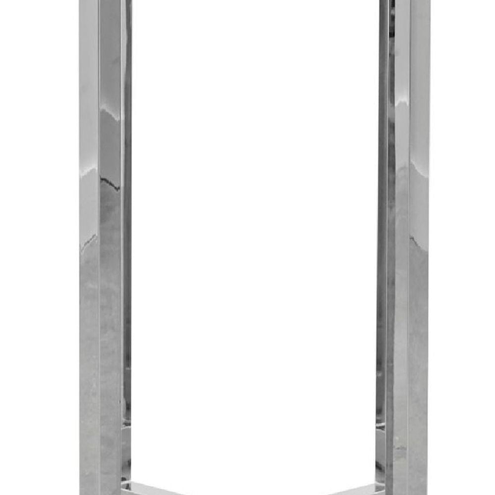 Eun 32 Inch Round Bar Table with Clear Glass Top Cross Base Chrome