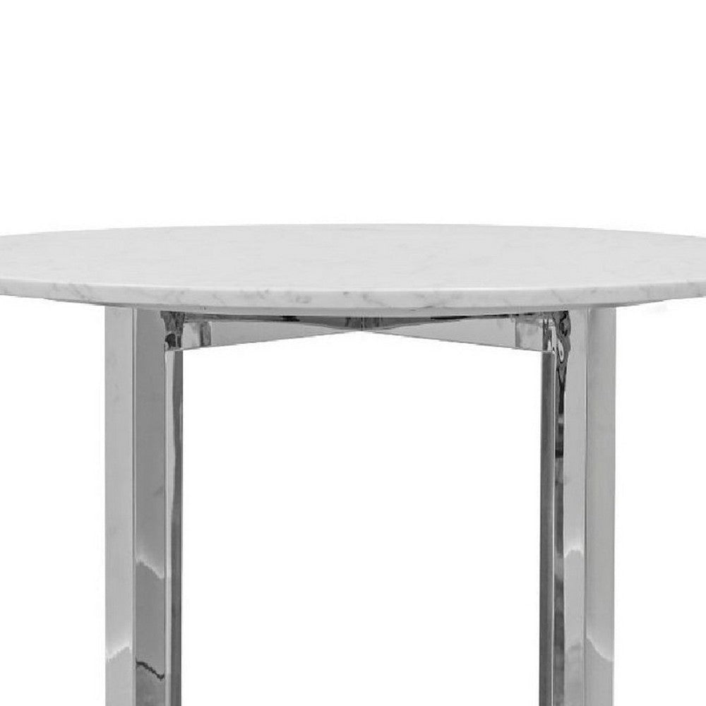 Eun 32 Inch Round Bar Table with Marble Top Cross Base Chrome