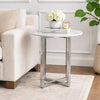 Eun 32 Inch Round Bar Table with Marble Top, Cross Base, Chrome