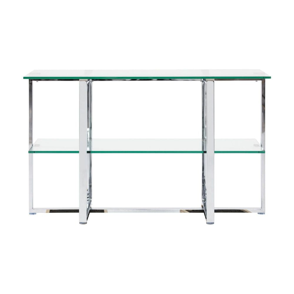 Eun 50 Inch Metal Sideboard Buffet Table 2 Tier Glass Shelves Chrome Base BM273608