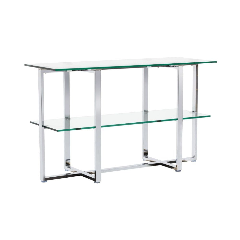Eun 50 Inch Metal Sideboard Buffet Table, 2 Tier Glass Shelves, Chrome Base