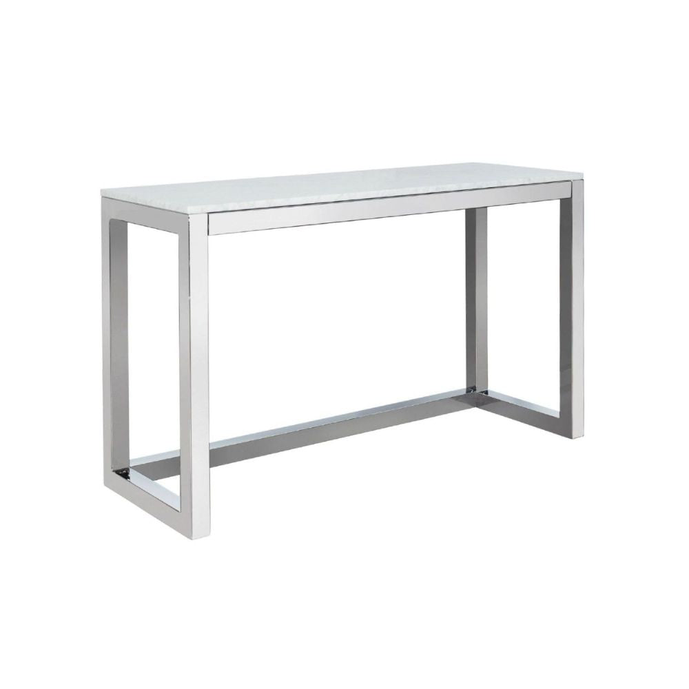 Eun 50 Inch Metal Sideboard Buffet Console Table, Marble Top, Chrome Base
