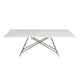 Levi 80 Inch Rectangular Carrara Marble Dining Table, Steel Legs, Chrome