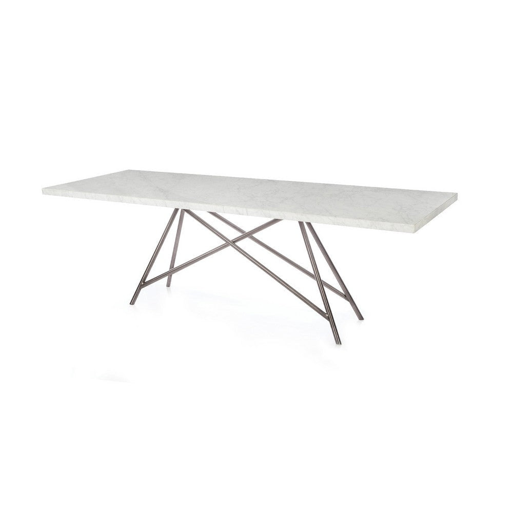 Levi 80 Inch Rectangular Carrara Marble Dining Table Steel Legs Chrome BM273614