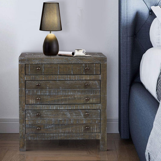 29 Inch Cas Sengon Tekik 3 Drawer Nightstand, Rough Hewn, Rustic