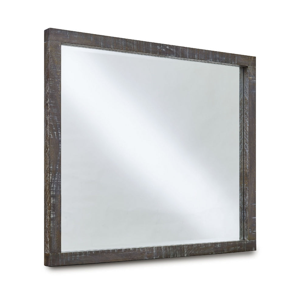 42 Inch Cas Sengon Tekik Dresser Mirror, Rough Hewn, Rustic Brown