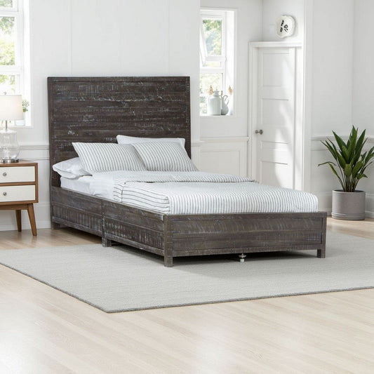Cas Sengon Tekik Low Profile Panel Queen Bed, Rough Hewn, Rustic Brown