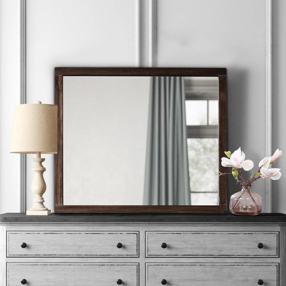 42 Inch Cas Sengon Tekik Wood Dresser Mirror, Rough Hewn, Brown