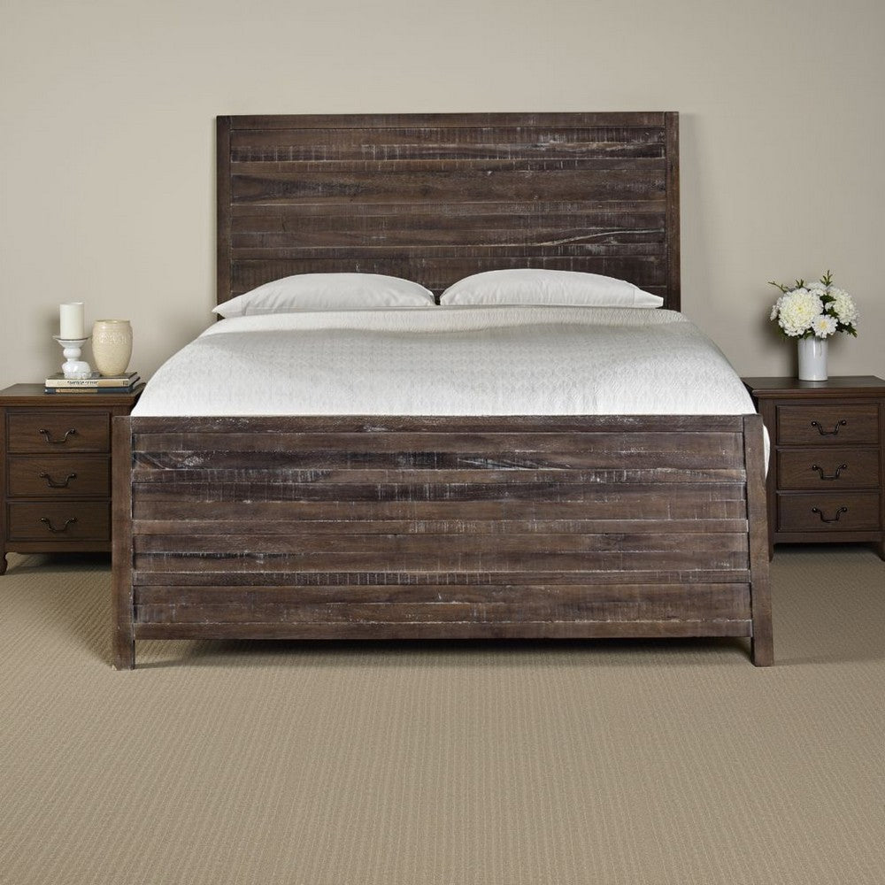 Cas Sengon Tekik Low Profile Panel Queen Bed, Rough Hewn, Brown