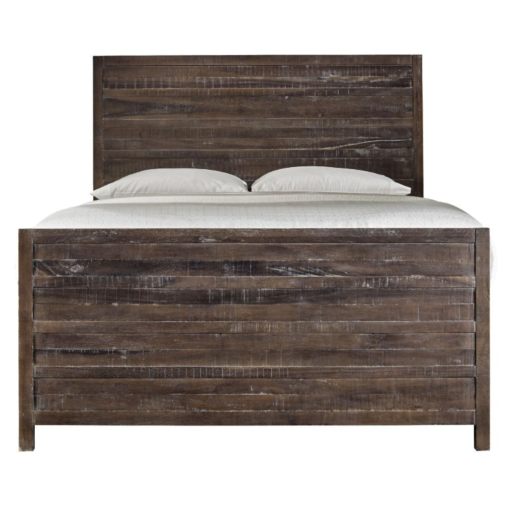 Cas Sengon Tekik Low Profile Panel Queen Bed, Rough Hewn, Brown