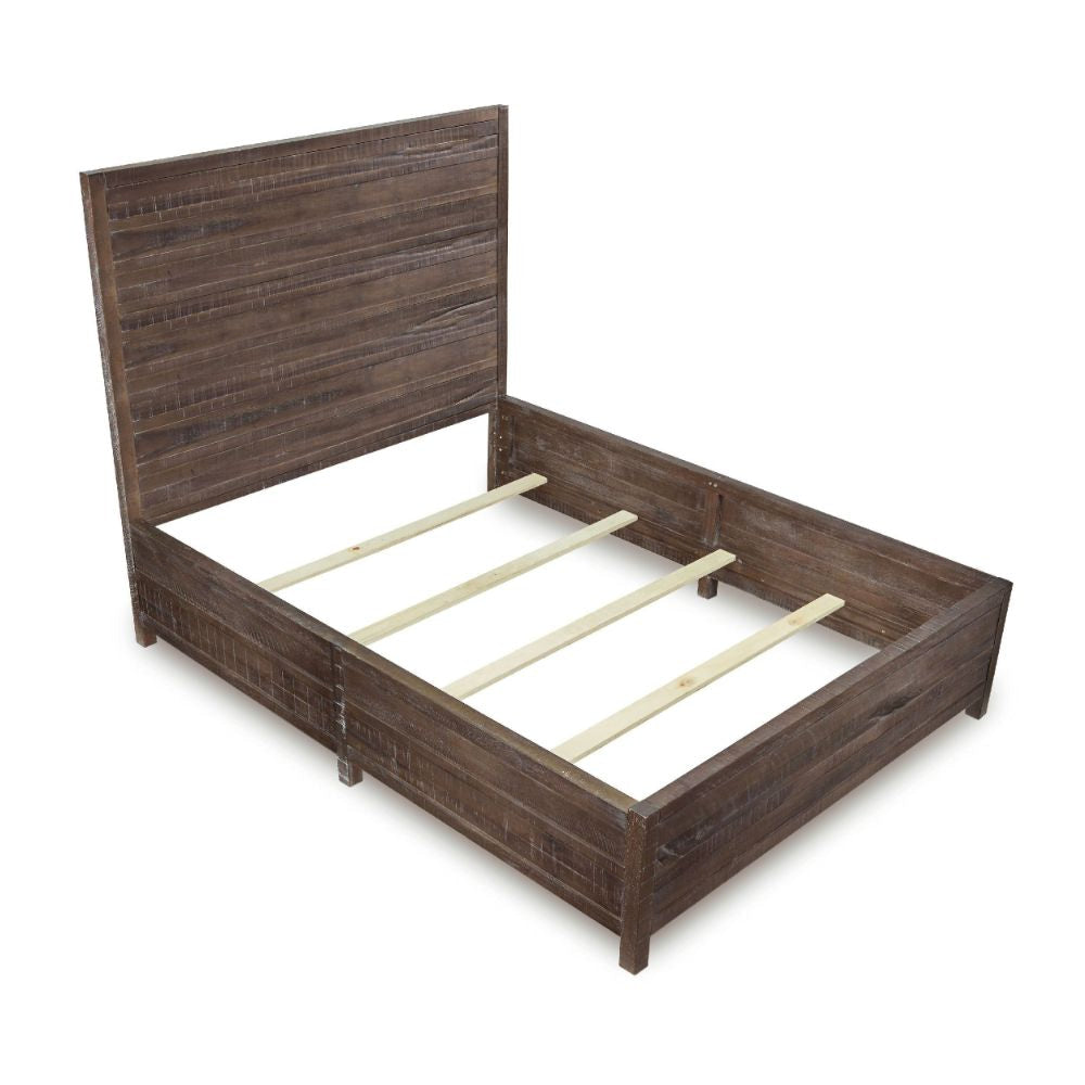 Cas Sengon Tekik Low Profile Panel King Bed, Rough Hewn, Brown