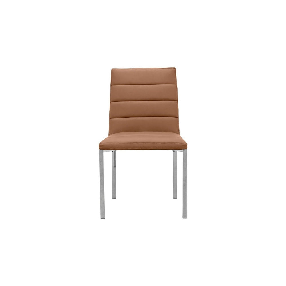 Eun 23 Inch Faux Leather Dining Chair Metal Chrome Legs Set of 2 Cognac BM273661