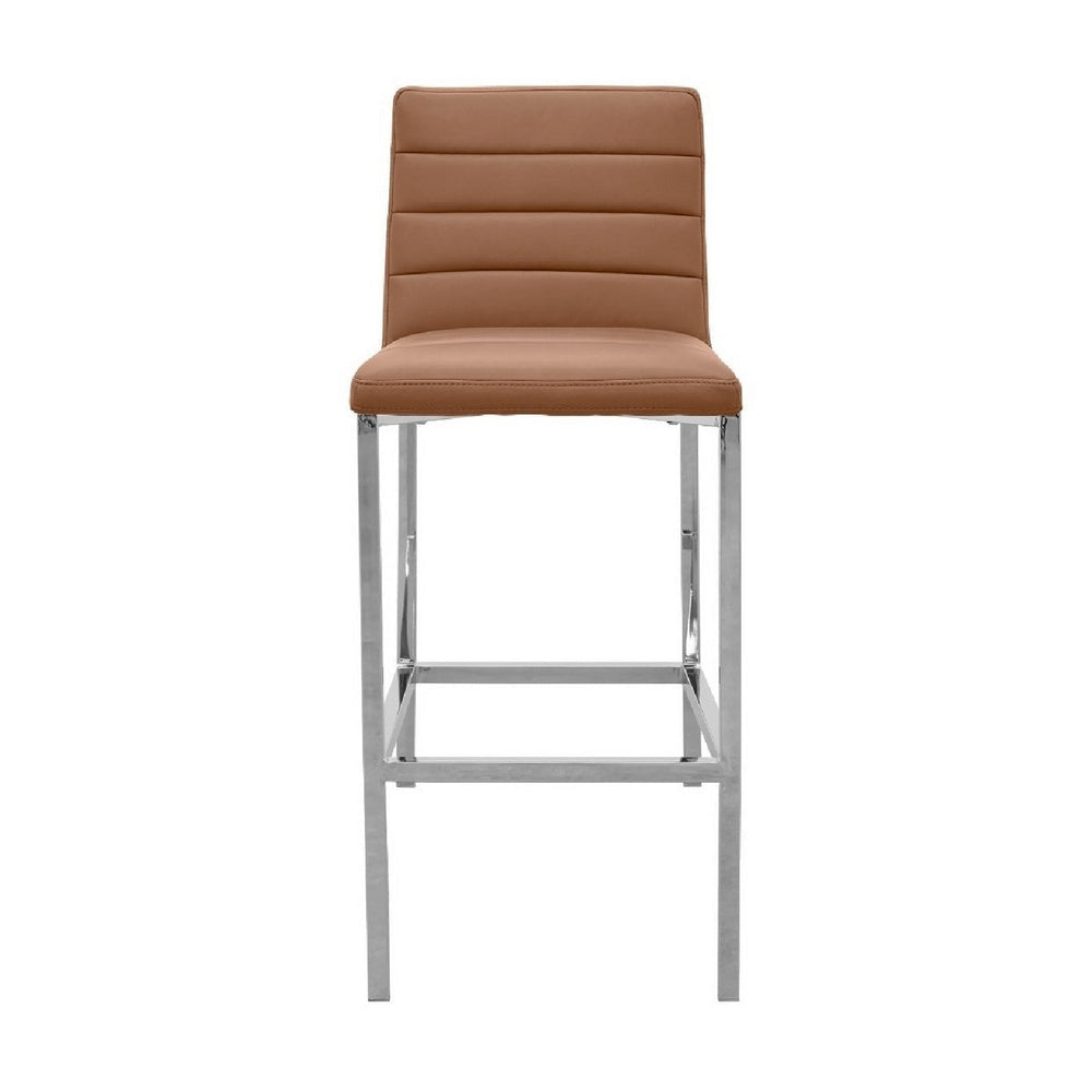 Eun 30 Inch Faux Leather Channel Barstool Chrome Legs Set of 2 Brown BM273663